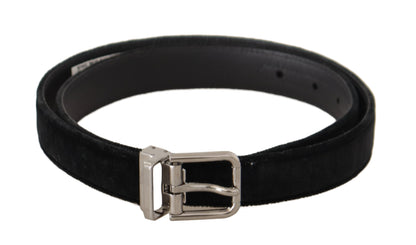 Dolce & Gabbana Black Casual Velvet Silver Metal Logo Buckle Belt