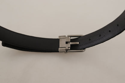 Dolce & Gabbana Black Velvet Silver Tone Logo Metal Buckle Belt