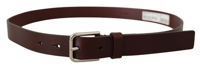 Dolce & Gabbana Maroon Calf Leather Silver Tone Metal Buckle Belt