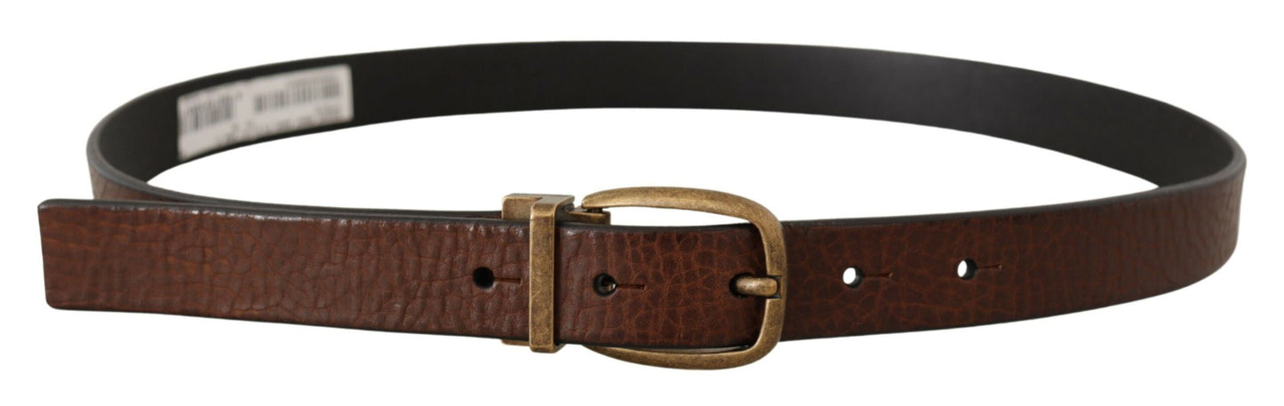 Dolce & Gabbana Brown Leather Vintage Style Brass Metal Buckle Belt