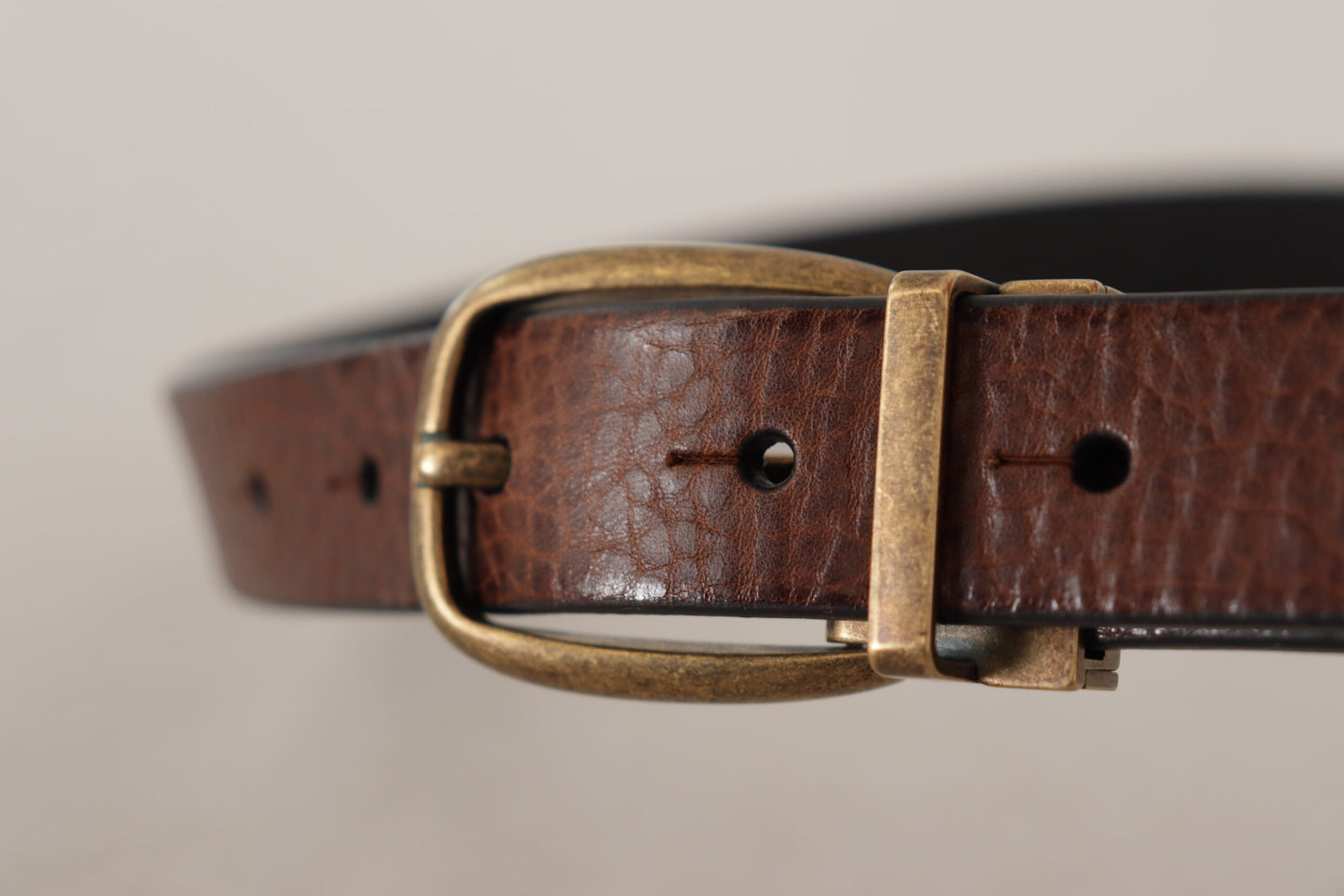 Dolce & Gabbana Brown Leather Vintage Style Brass Metal Buckle Belt