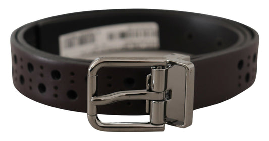 Dolce & Gabbana Dark Purple Perforated Leather Metal Buckle Belt