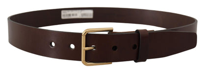 Dolce & Gabbana Brown Polished Leather Gold Tone Metal Buckle Belt