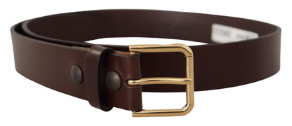 Dolce & Gabbana Brown Polished Leather Gold Tone Metal Buckle Belt