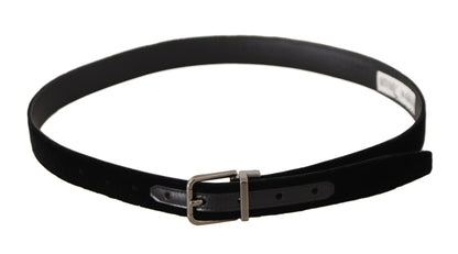 Dolce & Gabbana Black Classic Velvet Logo Engraved Metal Buckle Belt