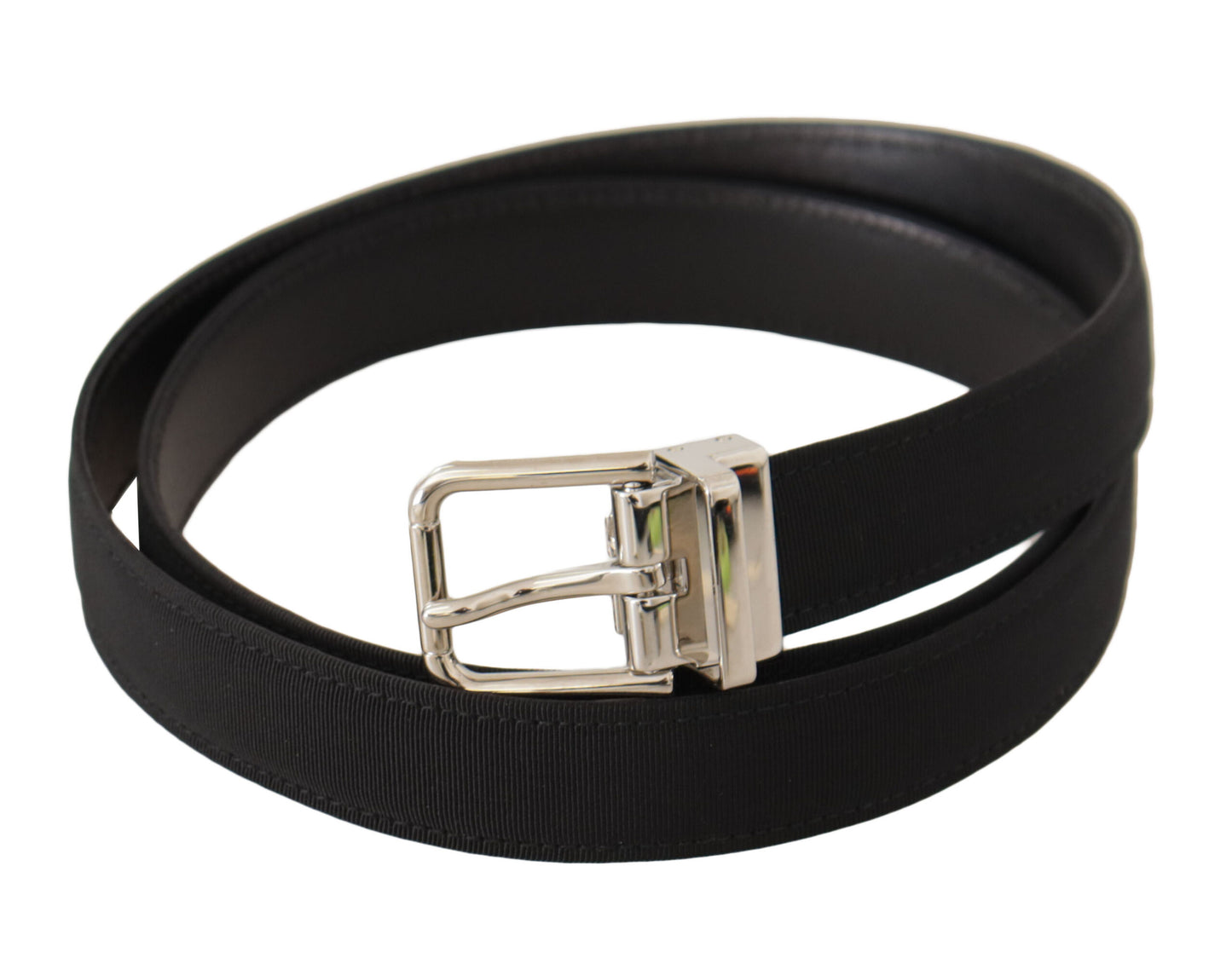 Dolce & Gabbana Black Canvas Silver Tone Metal Buckle Men Belt