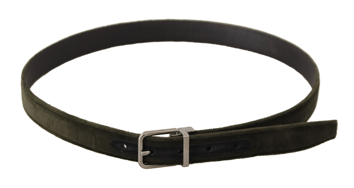 Dolce & Gabbana Green Velvet Silver Tone Metal Buckle Belt