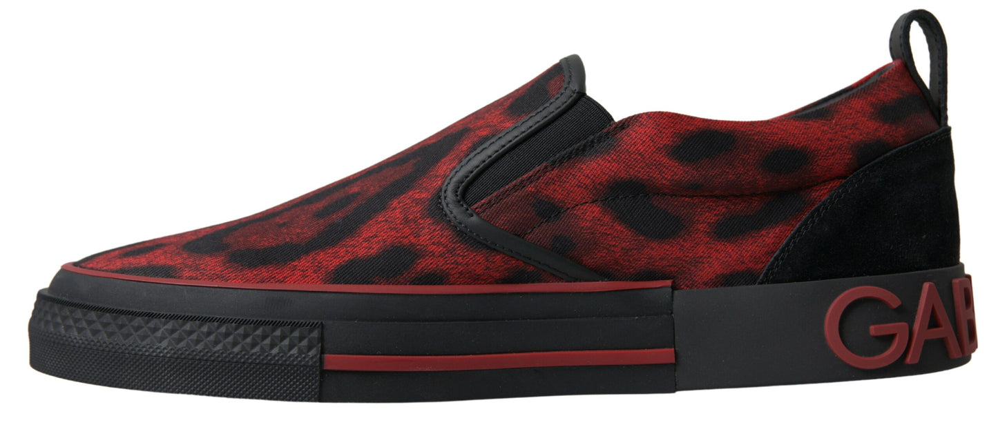 Dolce & Gabbana Red Black Leopard Loafers Sneakers Shoes