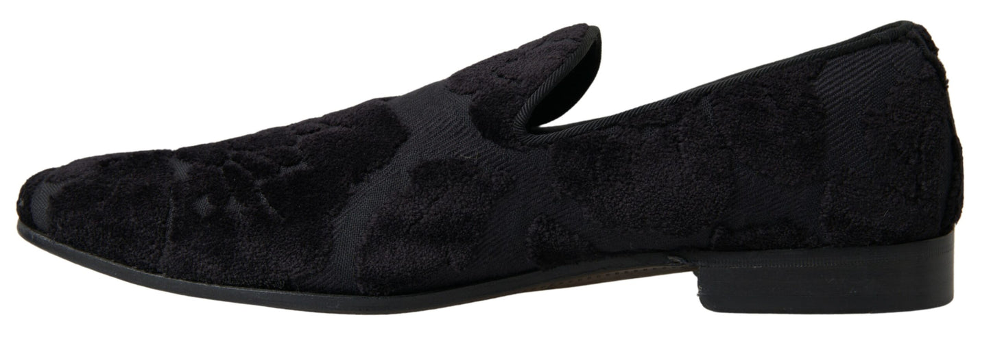 Dolce & Gabbana  Black Brocade Loafers Formal Shoes