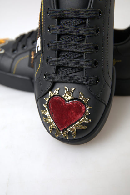 Dolce & Gabbana Black Leather Portofino Prince Sneakers