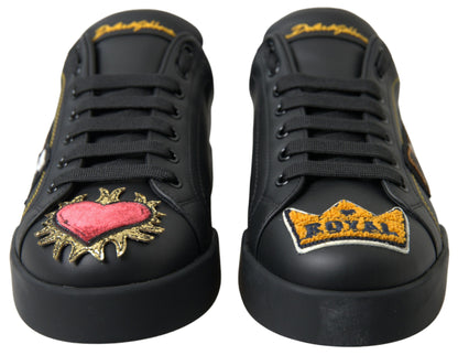 Dolce & Gabbana Black Leather Portofino Prince Sneakers