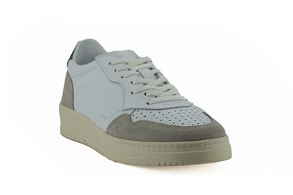 Saxone of Scotland White & Beige Leather Low Top Sneakers