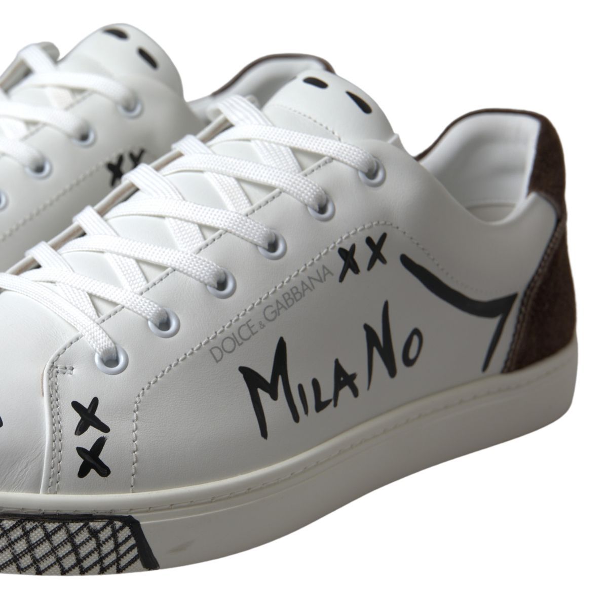 Dolce & Gabbana White Leather Brown LOVE Casual Sneakers