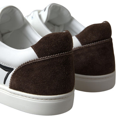 Dolce & Gabbana White Leather Brown LOVE Casual Sneakers