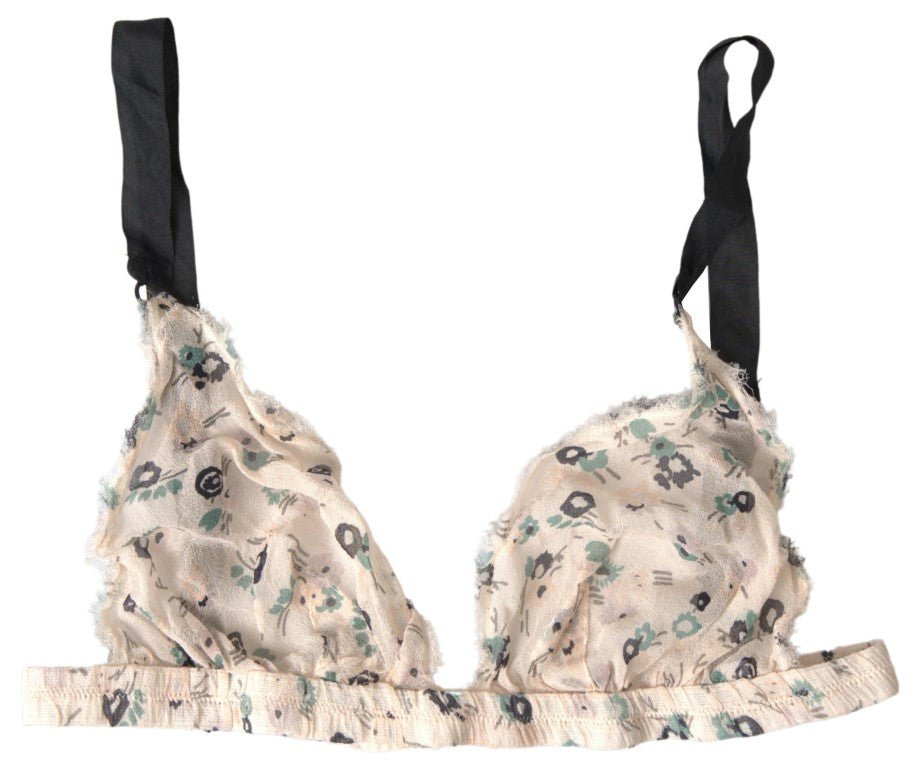 Beige Floral Underwear Bikini Bra