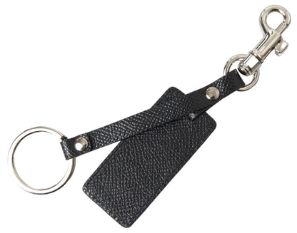 Black DG Logo Leather Silver Metal Keychain