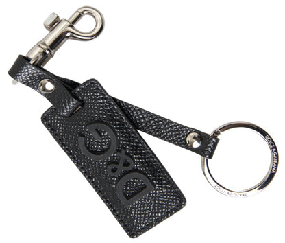 Black DG Logo Leather Silver Metal Keychain