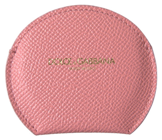 Pink Calfskin Leather Round Mirror Holder