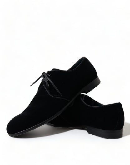 Black Velvet Lace Up Formal Derby Dress Shoes