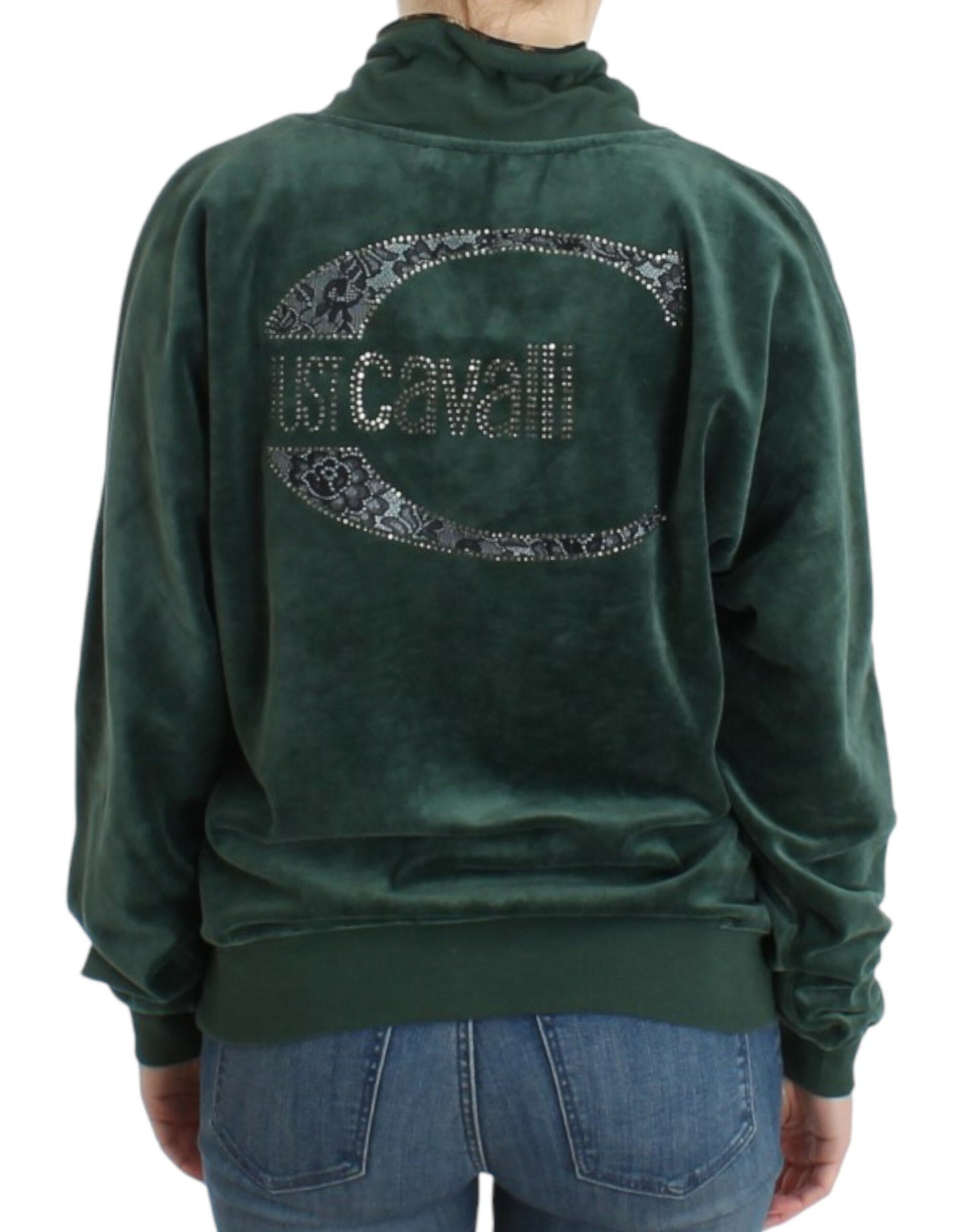 Cavalli Women's Green velvet cotton sweater