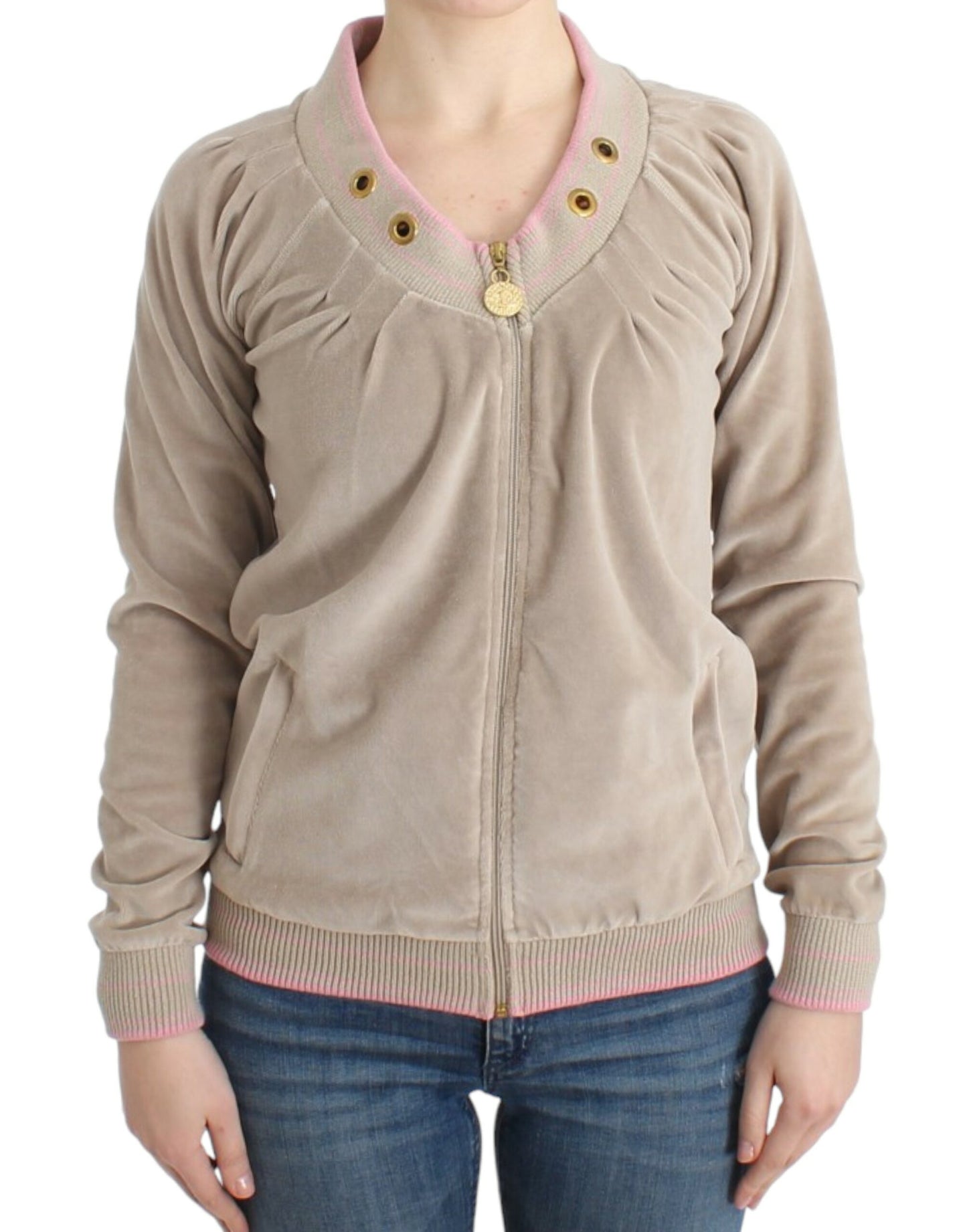 Cavalli Women's Beige velvet zipup sweater