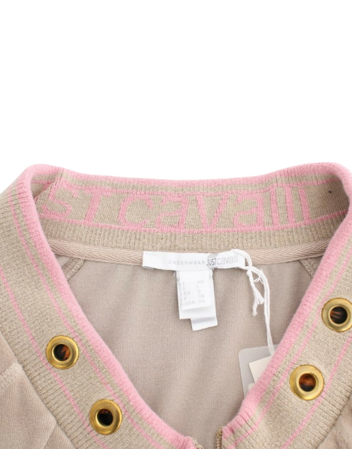 Cavalli Women's Beige velvet zipup sweater