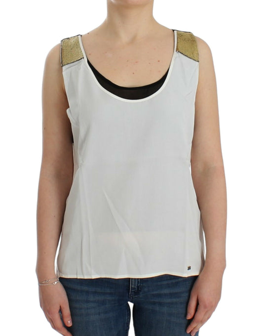 White sleeveless top