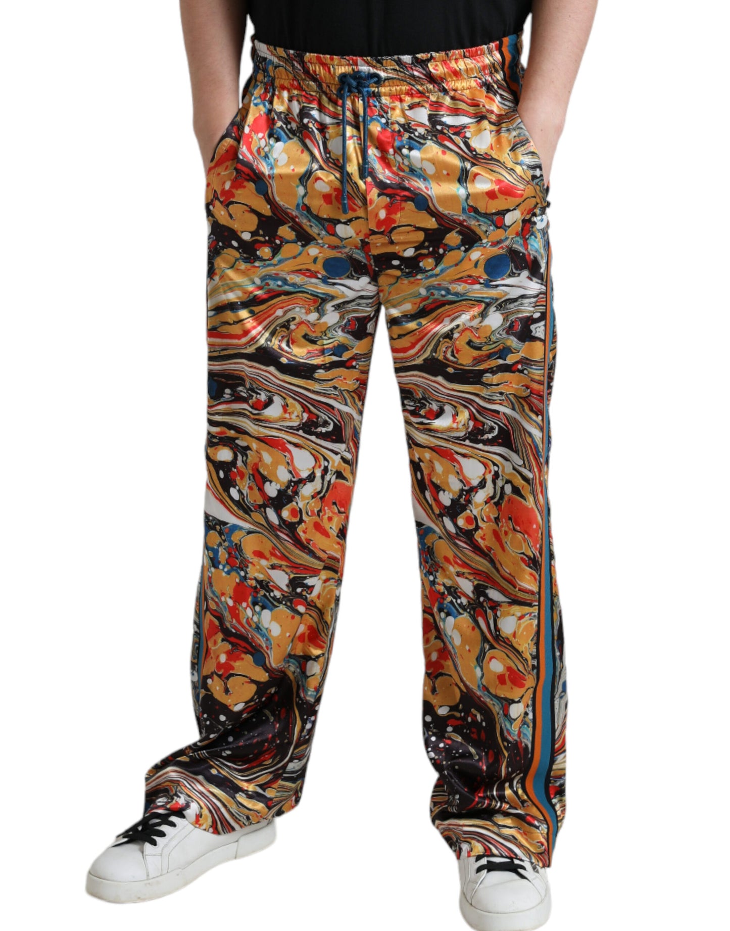 Multicolor Marble Print Satin Pants