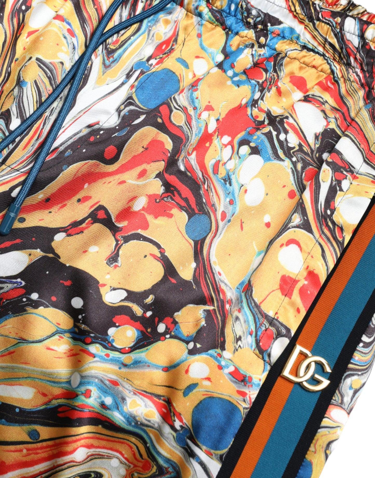 Multicolor Marble Print Satin Pants