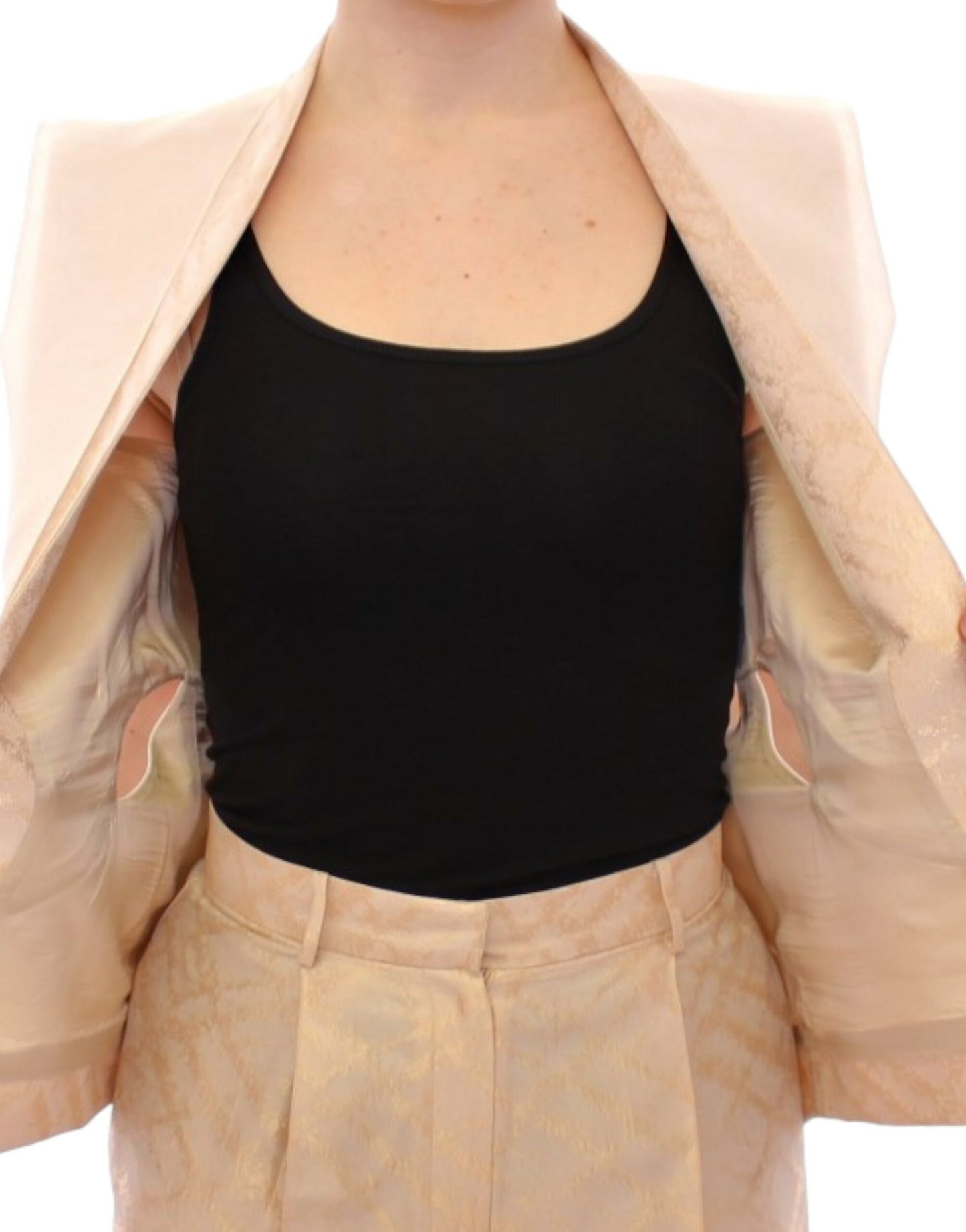 Beige brocade sleeveless jacket vest