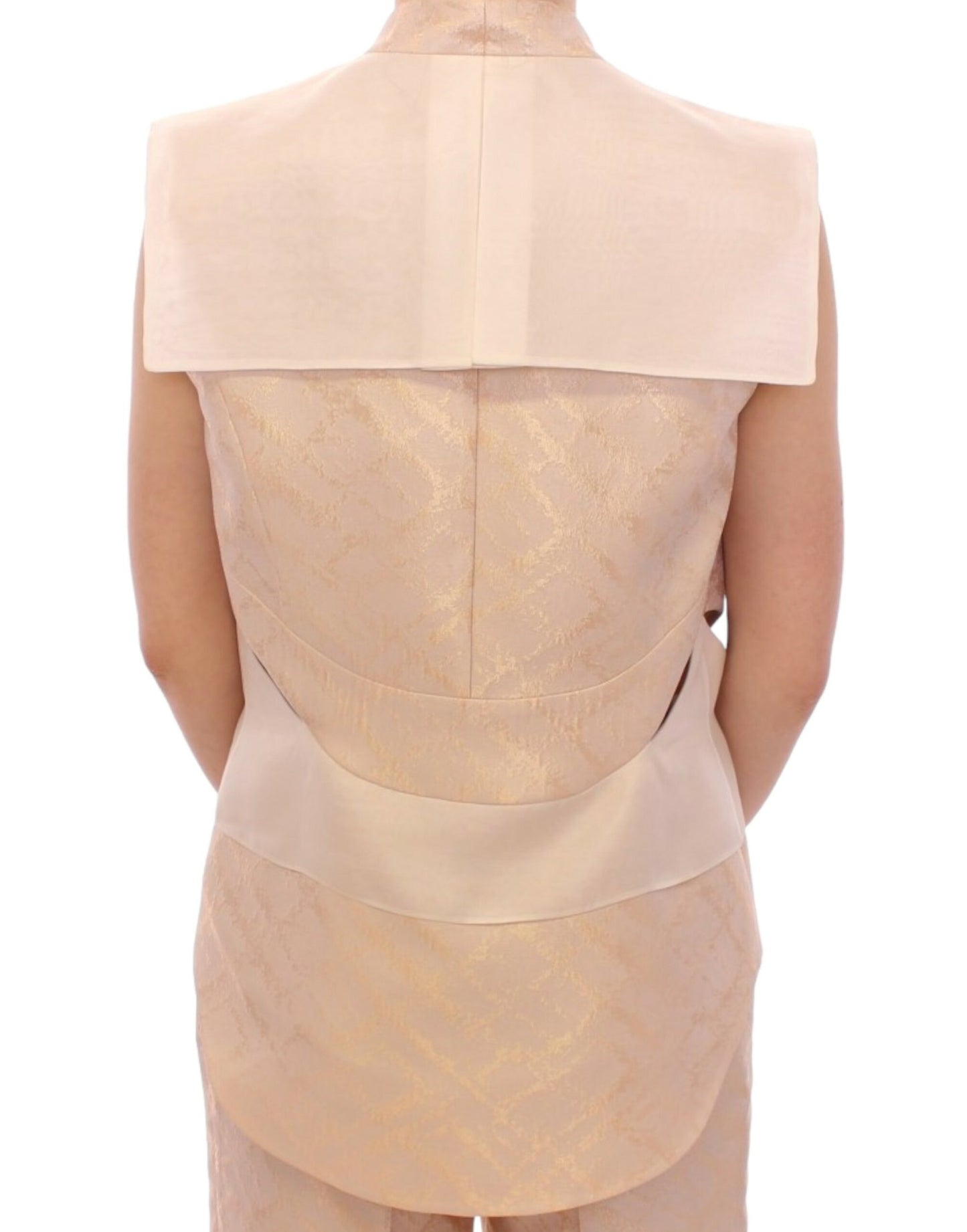 Beige brocade sleeveless jacket vest