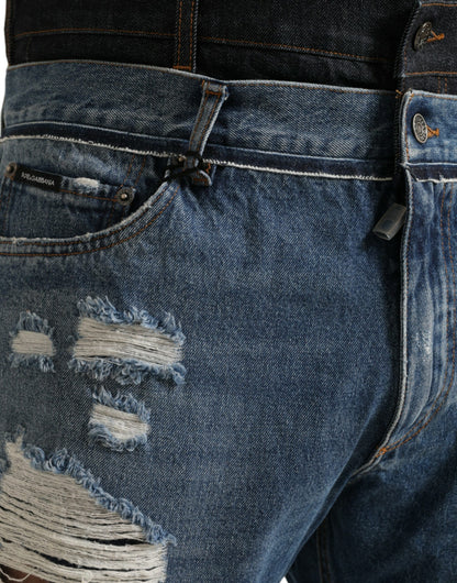 Blue Tattered Cotton Men Denim Jeans