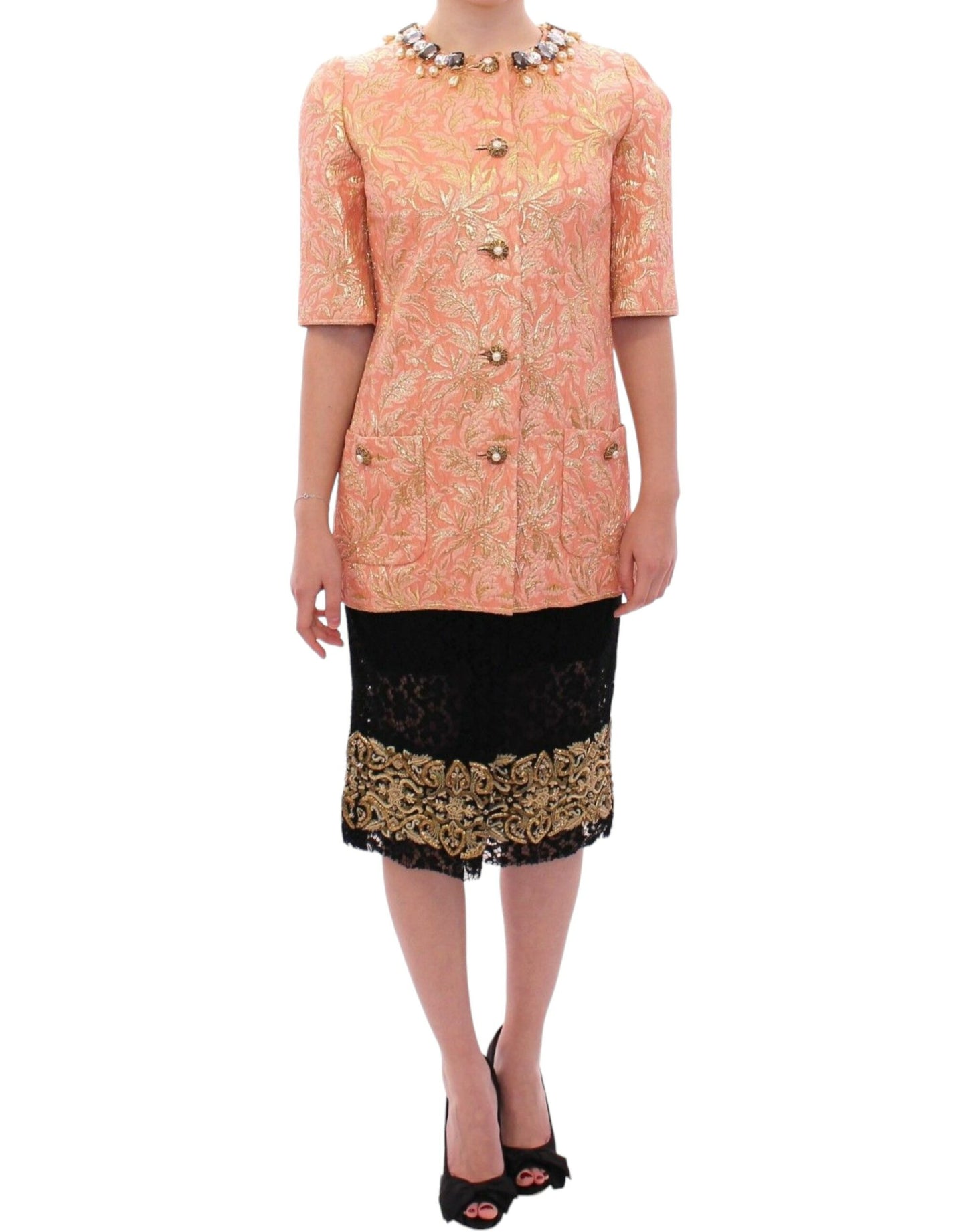 Pink Silk Brocade Crystal Jacket Coat