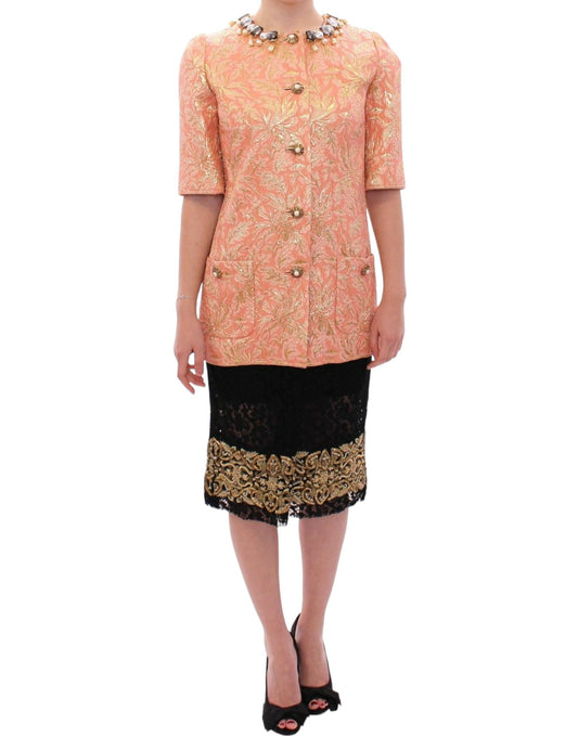 Pink Silk Brocade Crystal Jacket Coat