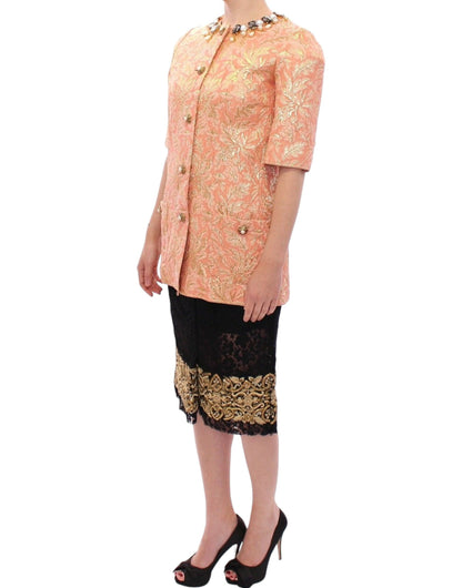 Pink Silk Brocade Crystal Jacket Coat