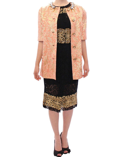 Pink Silk Brocade Crystal Jacket Coat