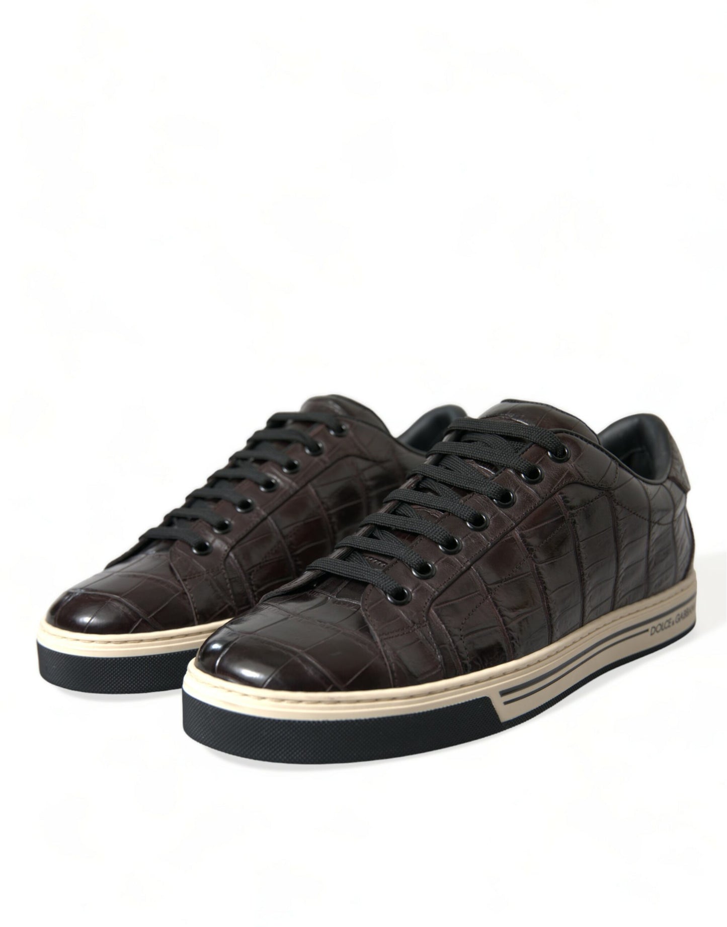 Dolce & Gabbana Brown Croc Exotic Leather Men Casual Sneakers Shoes