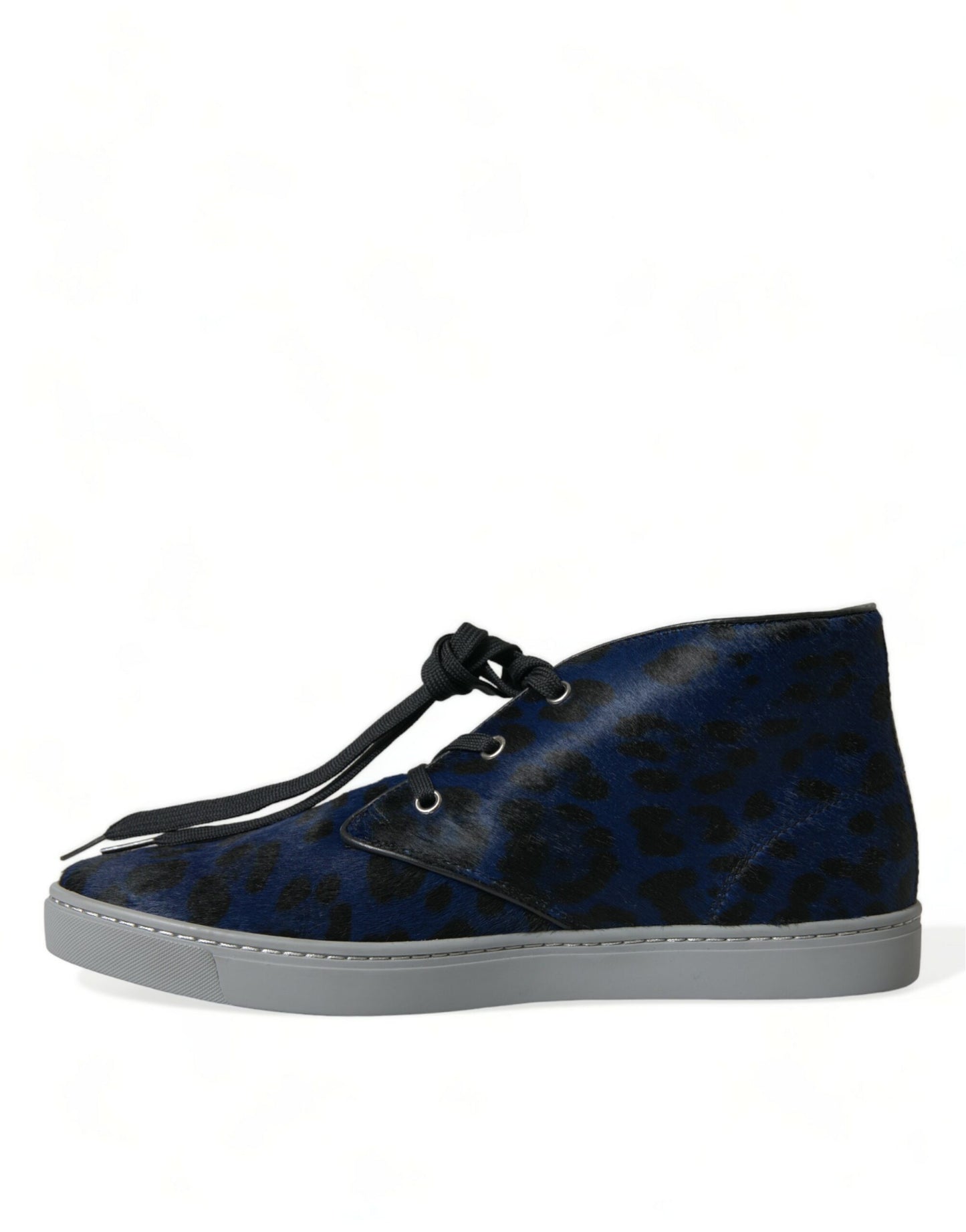 Dolce & Gabbana Blue Calfskin Leopard Mid Top Sneakers Shoes