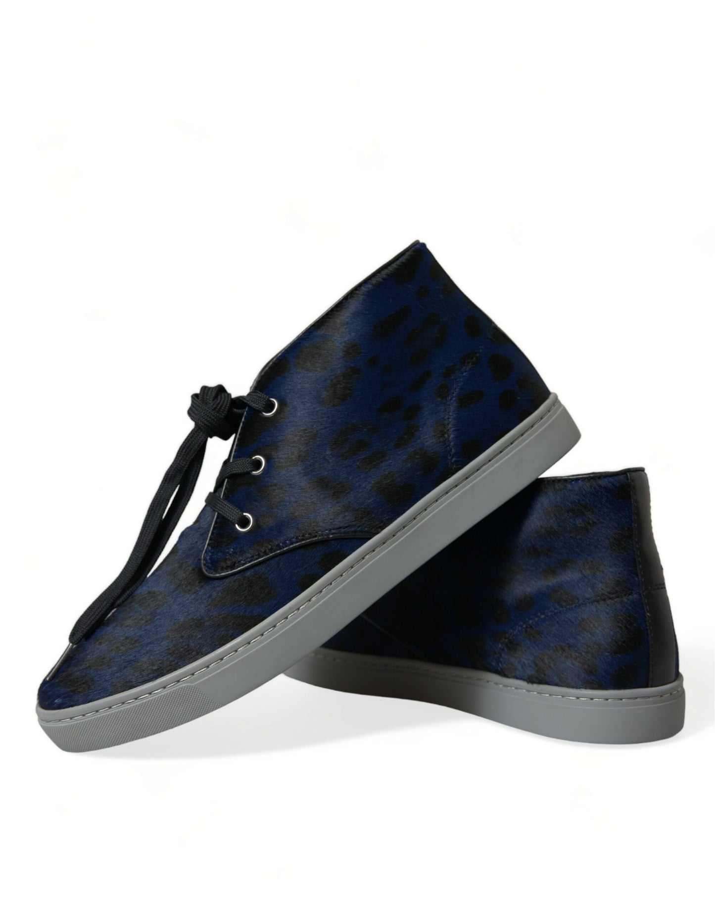 Dolce & Gabbana Blue Calfskin Leopard Mid Top Sneakers Shoes