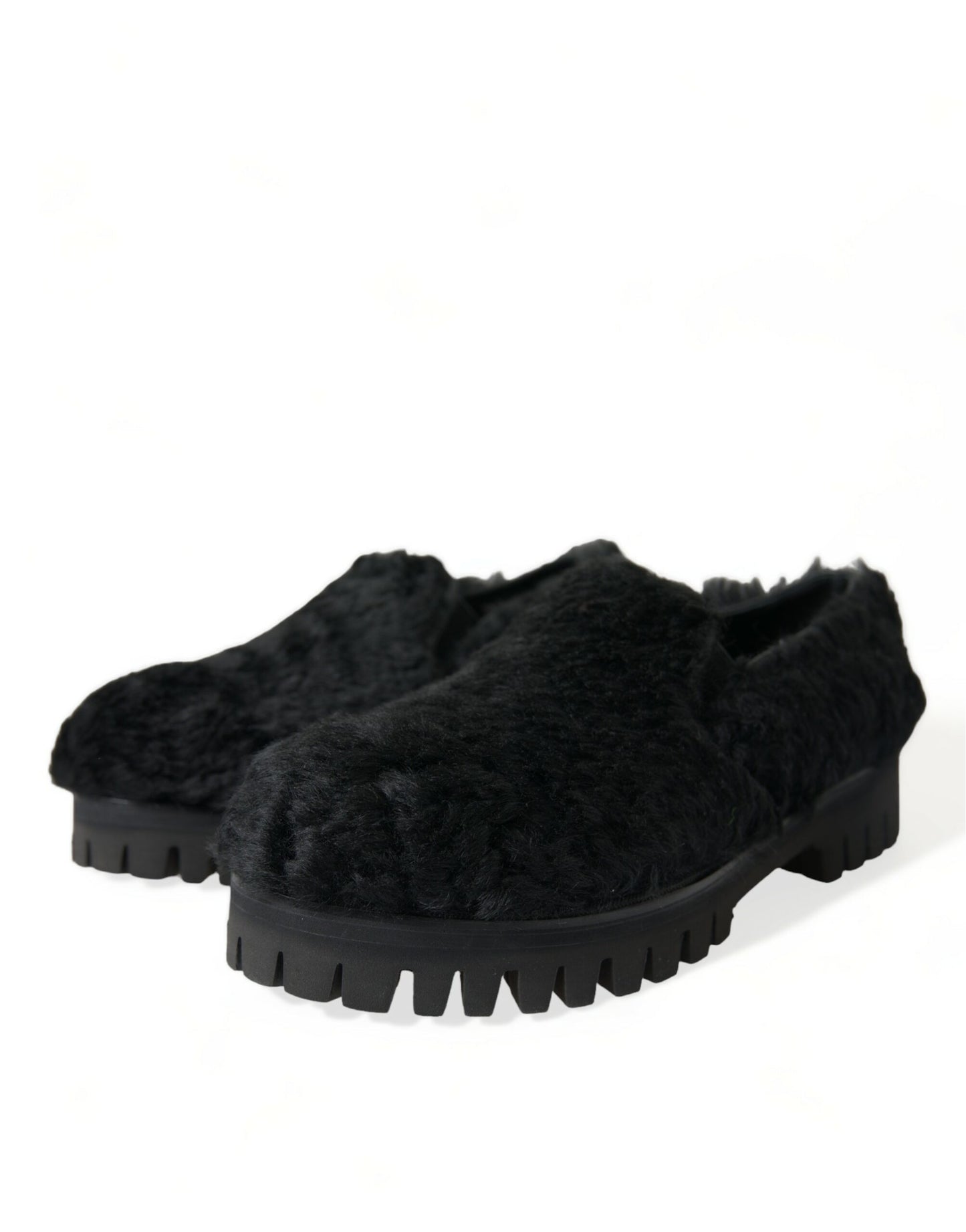 Black Fur Leather Slippers Dress Shoes