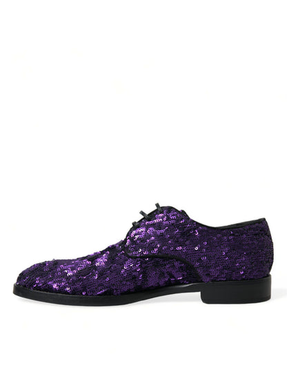 Purple Sequined Lace Up Oxford Dress Shoes