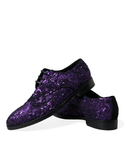 Purple Sequined Lace Up Oxford Dress Shoes