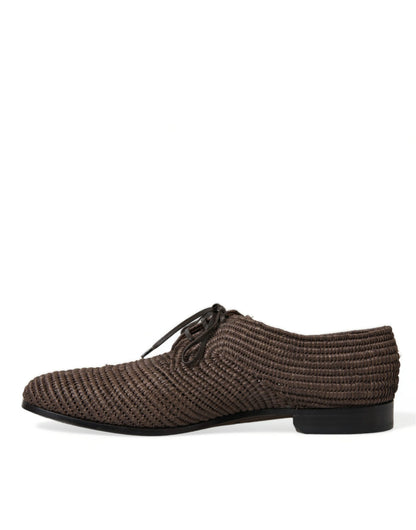 Brown Raffia Lace Up Derby Dress Shoes