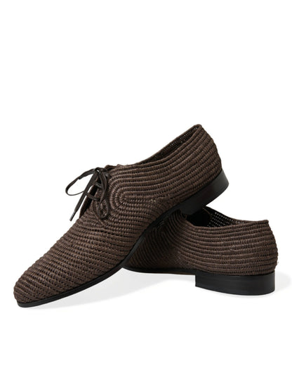 Brown Raffia Lace Up Derby Dress Shoes