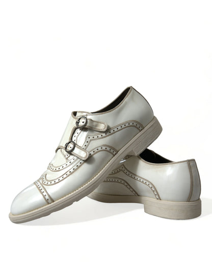 White Leather Strap Men Derby Dress Shoes