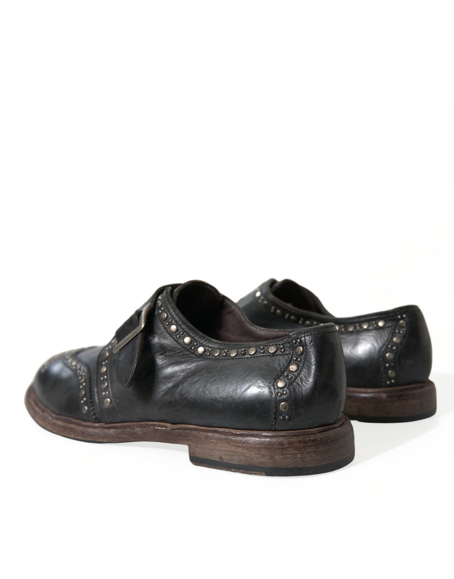 Black Leather Monk Strap Studded Dress Shoes