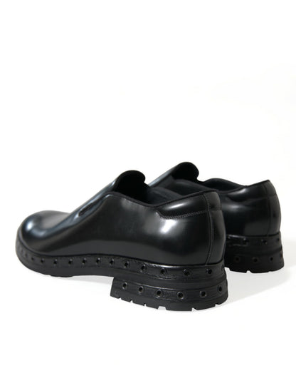 Black Leather Studded Loafers Dress Shoes