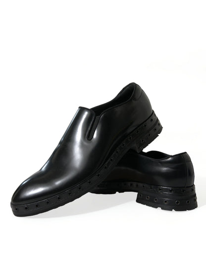 Black Leather Studded Loafers Dress Shoes