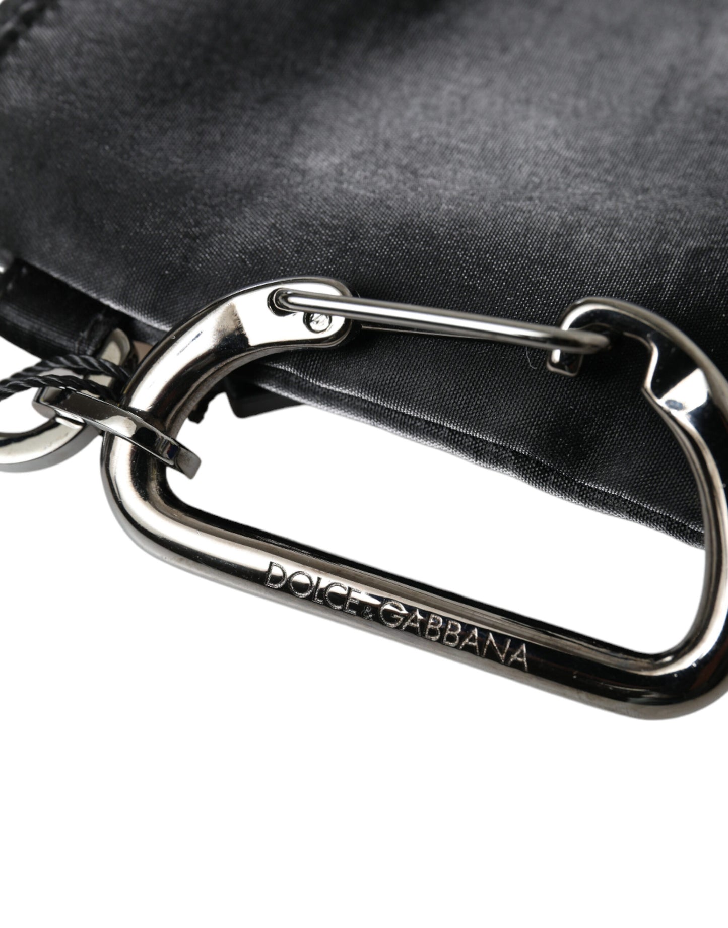 Black Nylon Logo Plaque Keyring Pouch Clutch Bag