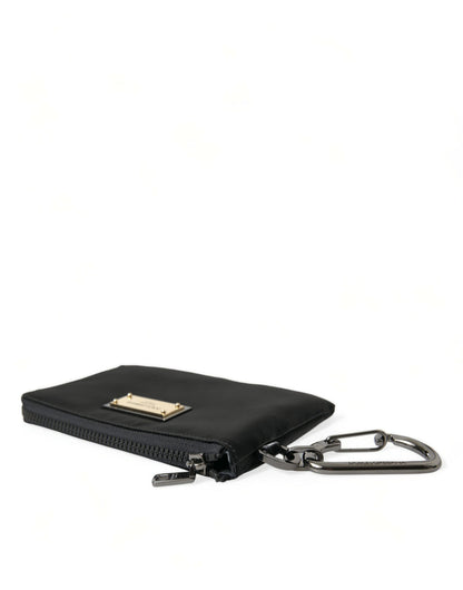 Black Nylon Logo Plaque Keyring Pouch Clutch Bag